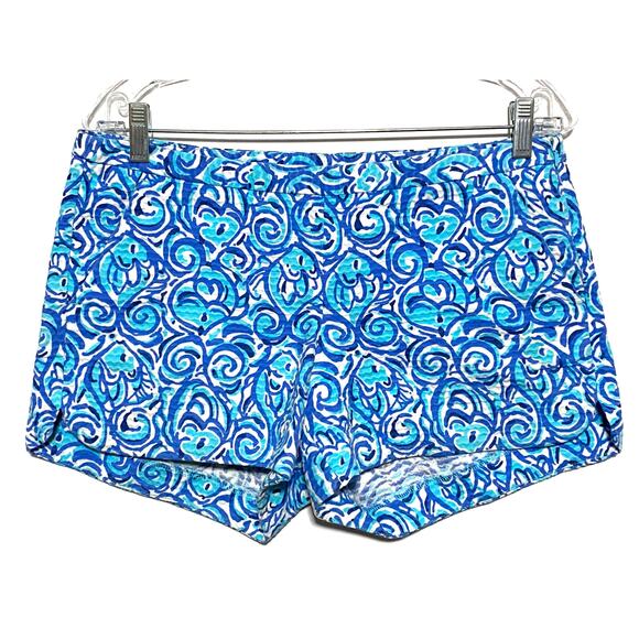 Lilly Pulitzer Adie Chasing Tail Fish Shorts Blue Coastal Tropical Beachy Size 4 - Picture 1 of 8